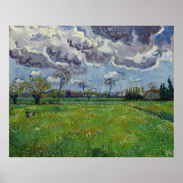 Van Gogh Meadow mit Blume unter einem stürmischen  Poster (Vorne)