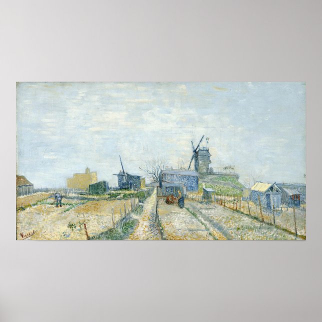 Van Gogh - Montmartre Windmühlen und Gemüsegarten Poster (Vorne)