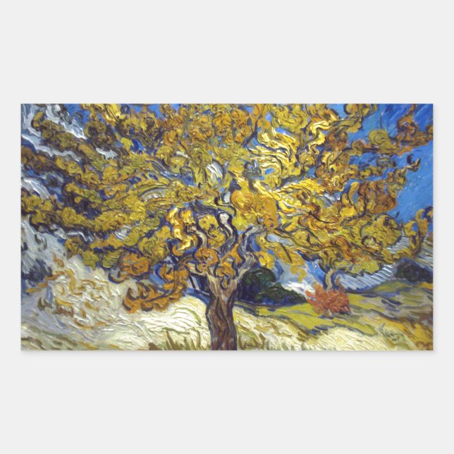 Van Gogh Mulberry Tree Masterpiece Art Rechteckiger Aufkleber (Vorderseite)