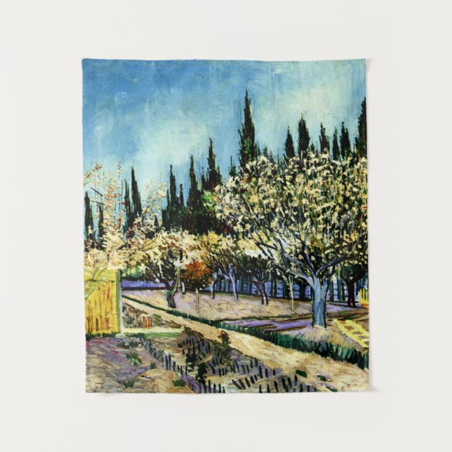 Van Gogh - Obstgarten umgeben von Zypressen Wandteppich (Vorderseite)