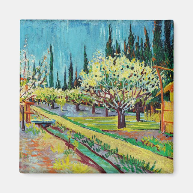 Van Gogh - Obstgarten, von Zypressen begrenzt Magnet (Vorne)