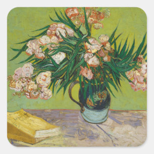 Van Gogh Oleanders Rosa Florale Stillleben Kunst Quadratischer Aufkleber