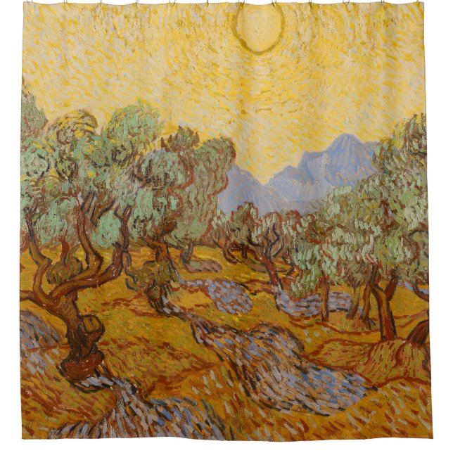 Van Gogh Olive Trees Yellow Sun Sky Duschvorhang (Vorderseite)