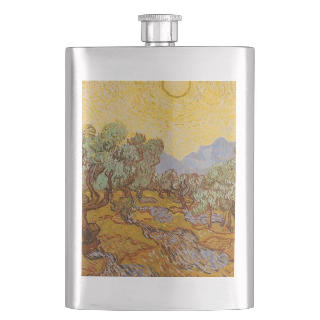 Van Gogh Olive Trees Yellow Sun Sky Flachmann (Vorderseite)