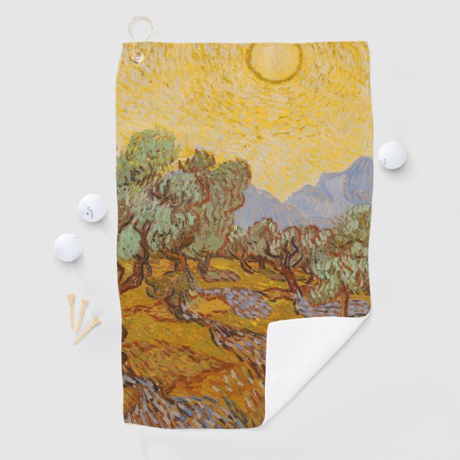 Van Gogh Olive Trees Yellow Sun Sky Golfhandtuch (Insitu)