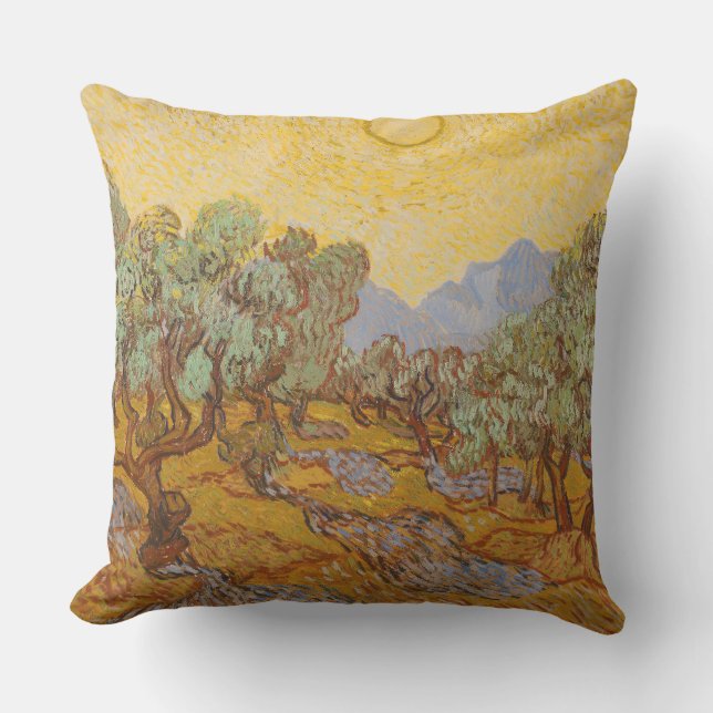 Van Gogh Olive Trees Yellow Sun Sky Kissen (Vorderseite)