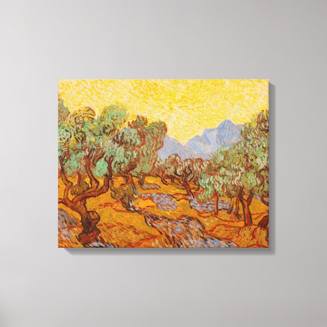 Van Gogh Olive Trees Yellow Sun Sky Leinwanddruck (Vorderseite)