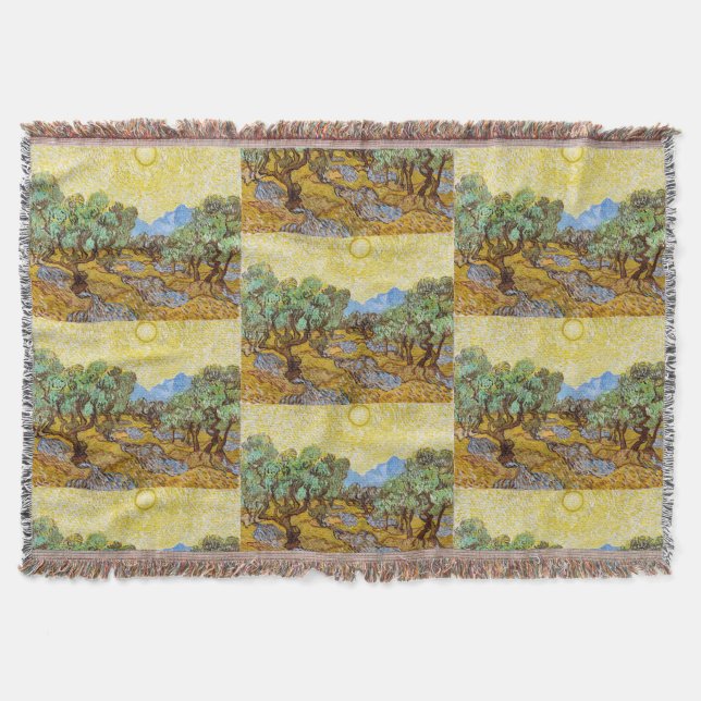 Van Gogh Olive Trees Yellow Sun Sky Malerei Decke (Vorderseite)