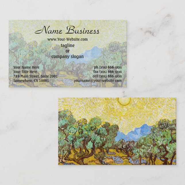Van Gogh Olive Trees Yellow Sun Sky Malerei Visitenkarte (Vorne/Hinten)