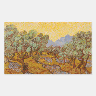 Van Gogh Olive Trees Yellow Sun Sky Rechteckiger Aufkleber