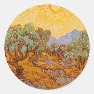 Van Gogh Olive Trees Yellow Sun Sky Runder Aufkleber