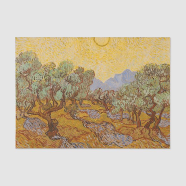 Van Gogh Olive Trees Yellow Sun Sky Seidenpapier (Vorderseite)