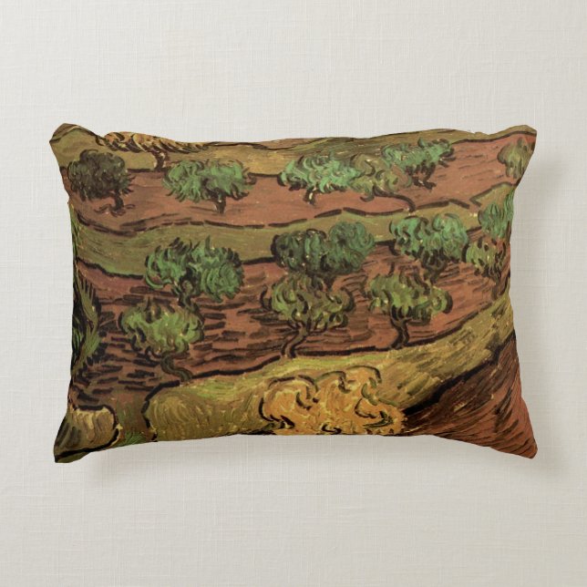 Van Gogh Olivenbäume gegen eine Steigung eines Hüg Dekokissen (Vorderseite)
