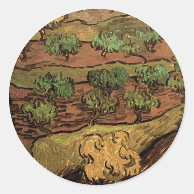 Van Gogh Olivenbäume gegen eine Steigung eines Hüg Runder Aufkleber (Vorderseite)