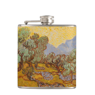 Van Gogh Olivenbäume Gelbe Sonne Himmel Flachmann