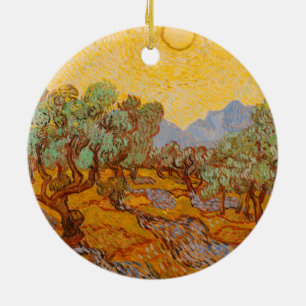 Van Gogh Olivenbäume Gelbe Sonne Himmel Keramik Ornament