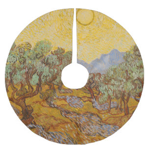 Van Gogh Olivenbäume Gelbe Sonne Himmel Polyester Weihnachtsbaumdecke