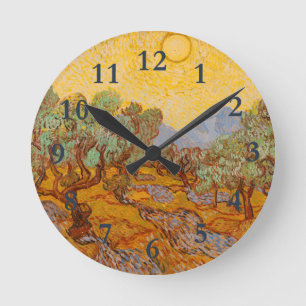 Van Gogh Olivenbäume Gelbe Sonne Himmel Runde Wanduhr