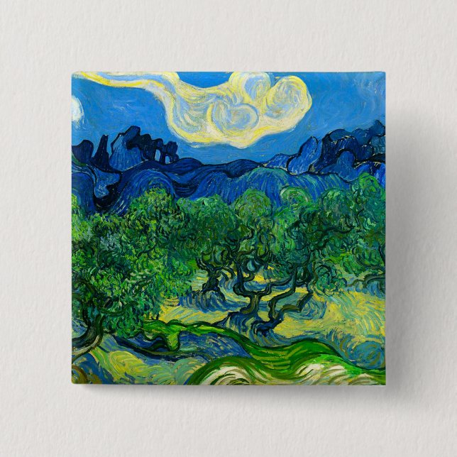Van Gogh Olivenbäume in einer Bergwelt Button (Vorderseite)