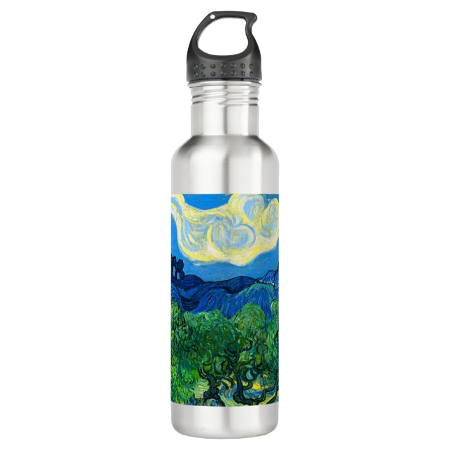 Van Gogh Olivenbäume in einer Bergwelt Edelstahlflasche (Vorderseite)