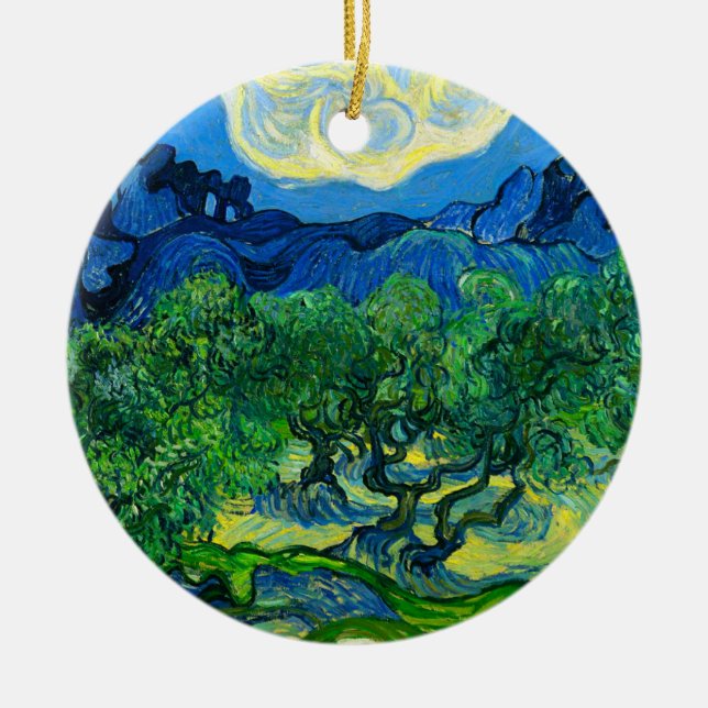 Van Gogh Olivenbäume in einer Bergwelt Keramik Ornament (Vorne)