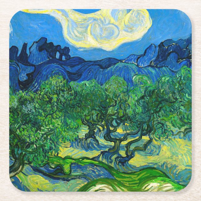 Van Gogh Olivenbäume in einer Bergwelt Rechteckiger Pappuntersetzer (Vorderseite)
