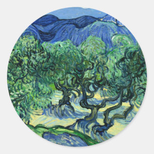Van Gogh - Olivenbäume mit Alpilles, Runder Aufkleber