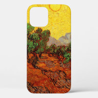 Van Gogh Olivenbäume mit gelbem Himmel und Sonne