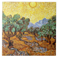 Van Gogh: Olivenbäume mit gelbem Himmel und Sonne