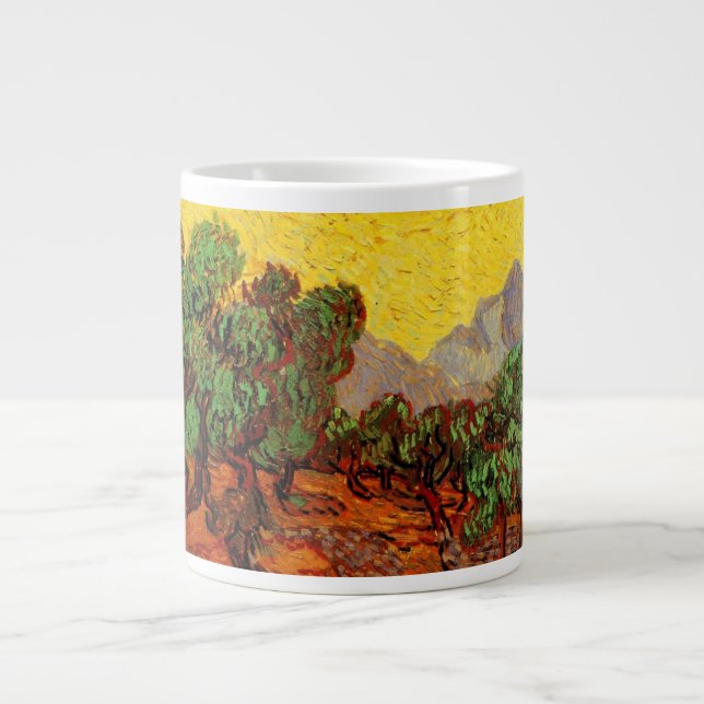 Van Gogh Olivenbäume mit gelbem Himmel und Sonne Jumbo-Tasse (Vorderseite)