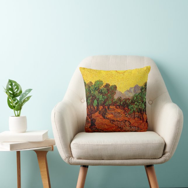 Van Gogh Olivenbäume mit gelbem Himmel und Sonne Kissen (Stuhl )