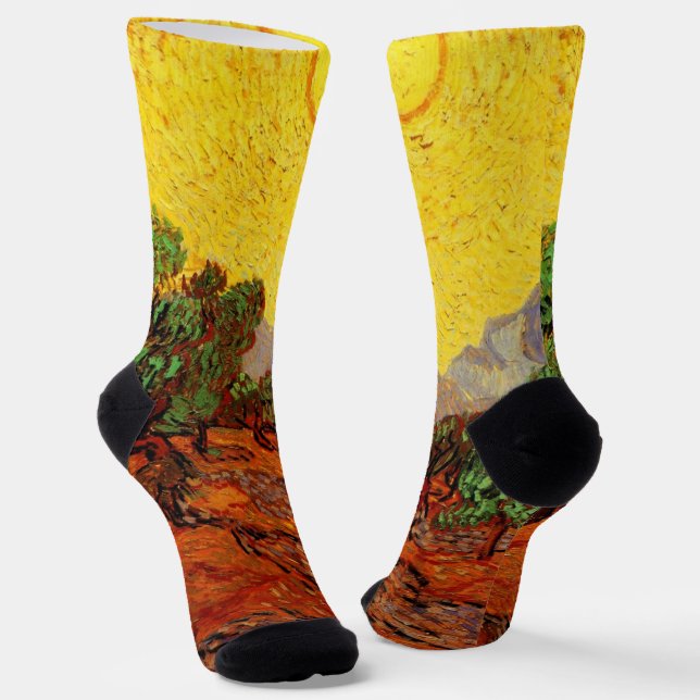 Van Gogh Olivenbäume mit gelbem Himmel und Sonne Socken (Gewinkelt)