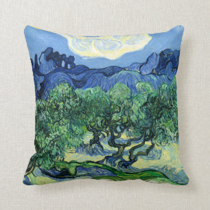 Van Gogh - Olivenbäume mit Hintergrund der Alpille Kissen