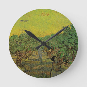 Van Gogh Olivenhain mit Figuren beim Pflücken Vint Runde Wanduhr