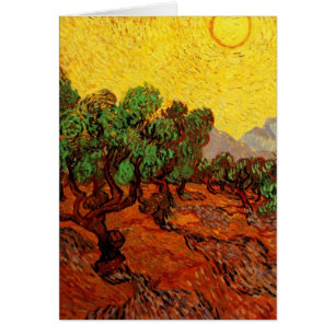 Van Gogh Oliviers avec ciel jaune et soleil