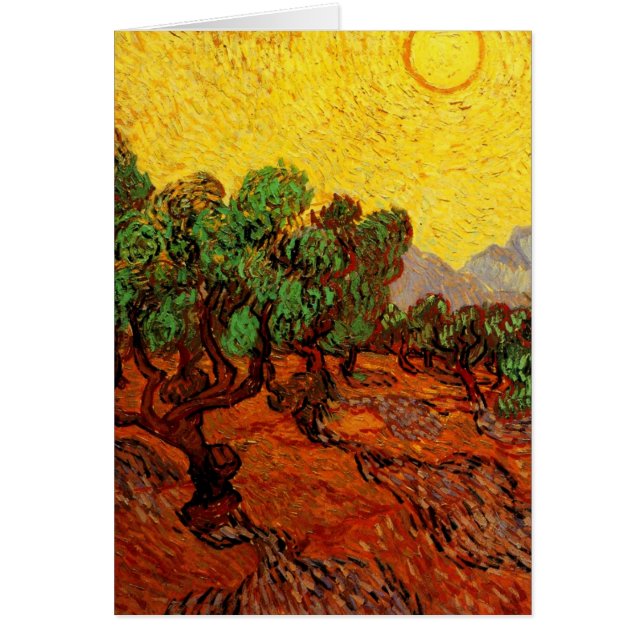 Van Gogh Oliviers avec ciel jaune et soleil (Devant)