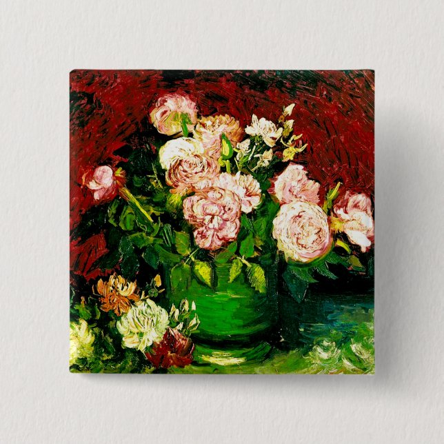 Van Gogh Peonies und Rose Button (Vorderseite)