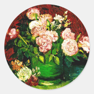 Van Gogh Peonies und Rose Runder Aufkleber