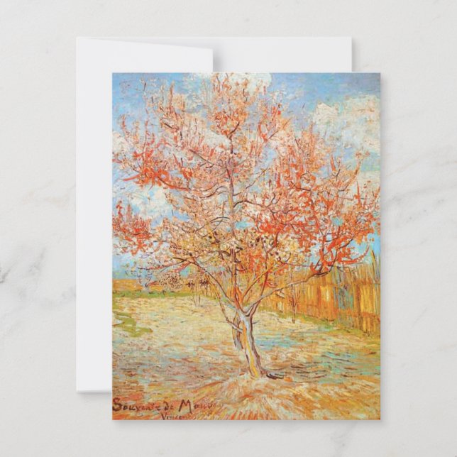 Van Gogh Pink Peach Tree sur invitation en fleurs (Devant)