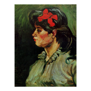 Van Gogh - Portrait von Frau mit rotem Band Poster