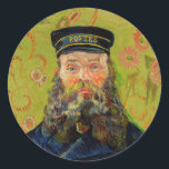 Van Gogh Postman. Portrait Impressionismus Art Runder Aufkleber<br><div class="desc">Van Gogh Aufkleber "The Postman (Joseph Roulin)". Gelbe Porträtfotografie Impressionismus Kunst.</div>