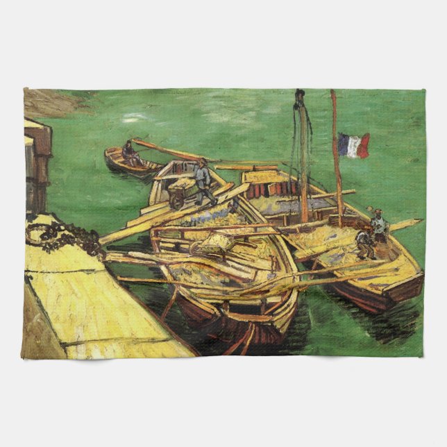 Van Gogh Quay mit Männern entladen Sand Barges Geschirrtuch (Horizontal)