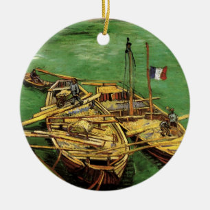 Van Gogh Quay mit Männern entladen Sand Barges Keramik Ornament