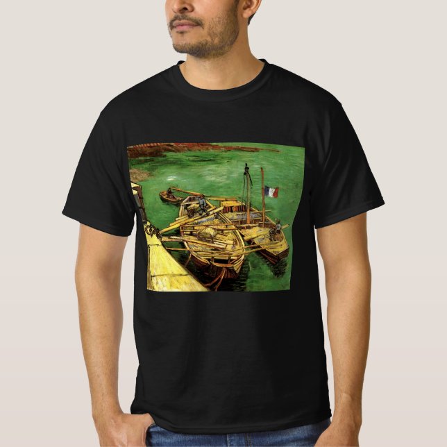 Van Gogh Quay mit Männern entladen Sand Barges T-Shirt (Vorderseite)