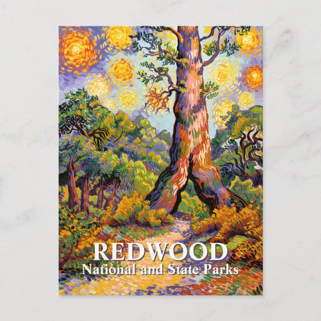 Van Gogh Redwood National Park Forest Landscape Postkarte (Vorderseite)