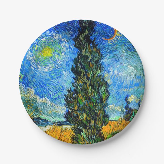 Van Gogh Road mit Cypress und Star Pappteller (Vorderseite)