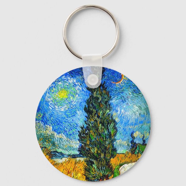 Van Gogh Road mit Cypress und Star Schlüsselanhänger (Vorderseite)