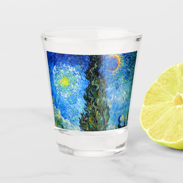 Van Gogh Road mit Cypress und Star Schnapsglas (Vorderseite)