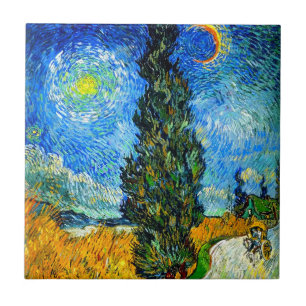 Van Gogh Road with Cypress and Star Fliese
