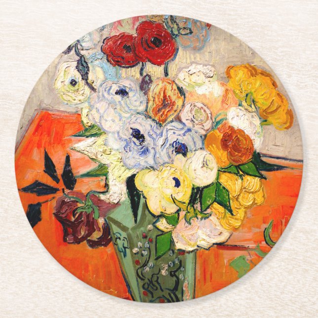 Van Gogh Rose und Anemones Runder Pappuntersetzer (Vorderseite)